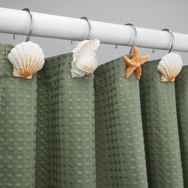 Yapicoco 12PCS Shower Curtain Hooks Rings for Bathroom, Fashion Ocean Beach Theme Home Decor Shower Curtain Hooks (Seashell: Light Brown, Starfish: Tan, Conch: Light Brown) - Image 5